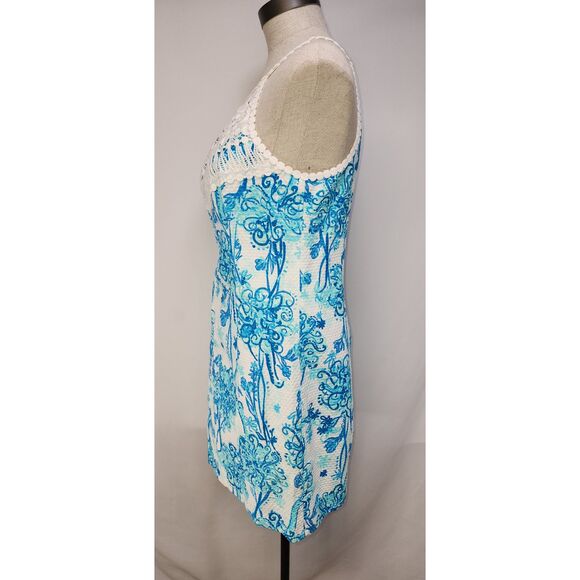 Lily Pulitzer Blue & White Pearl Lace Neck Shift Dress Size 8 - Picture 4 of 7